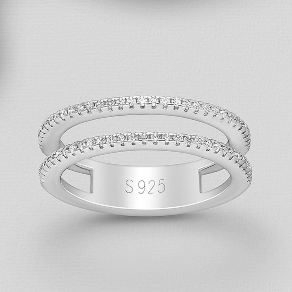 925 Sterling Silver Layered Guard with Bands Ring Scallop-setting w/ CZ's
